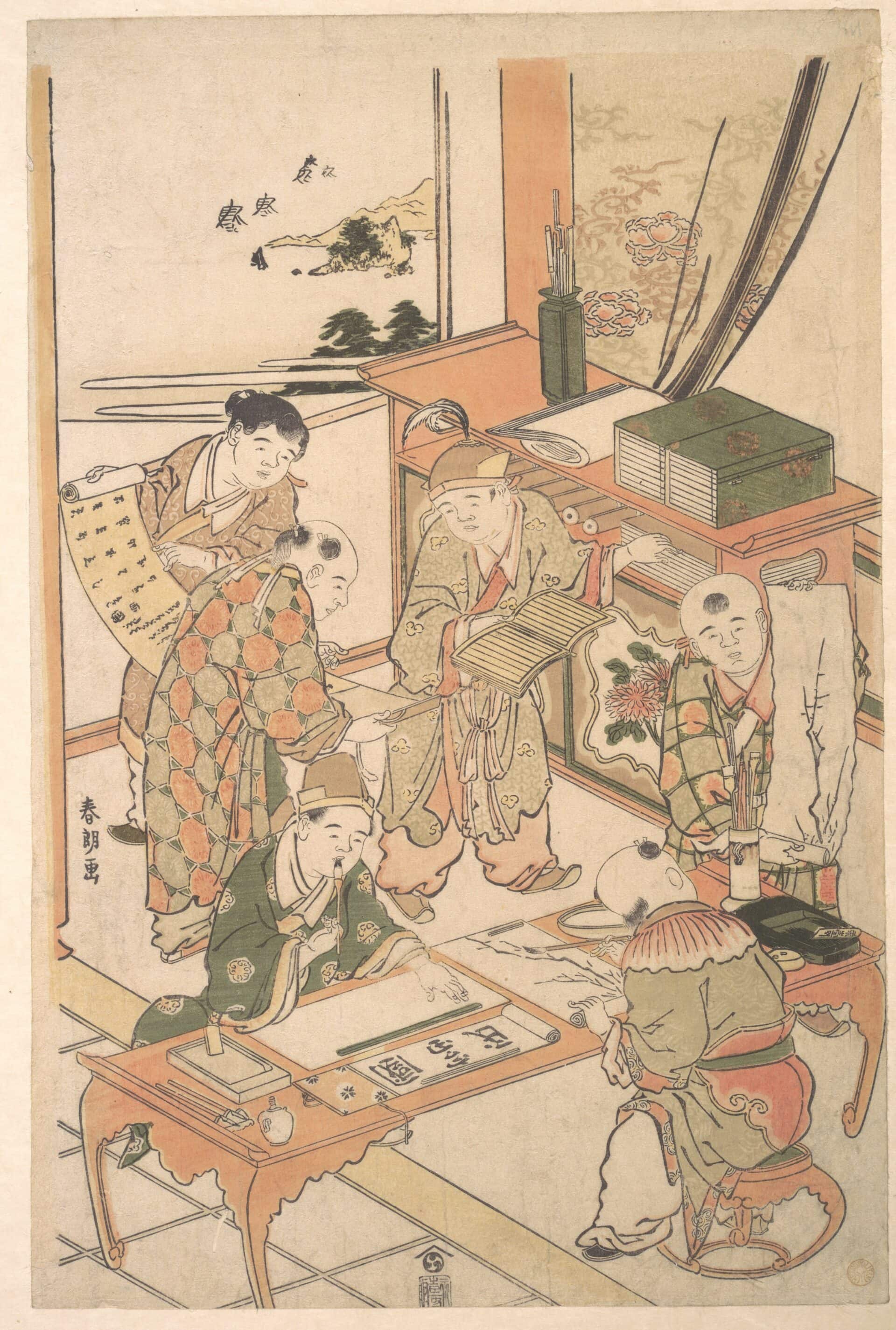 Chinese_boys_learning_to_paint_Katsushika_Hokusai_1785_learn_while_working_from_home
