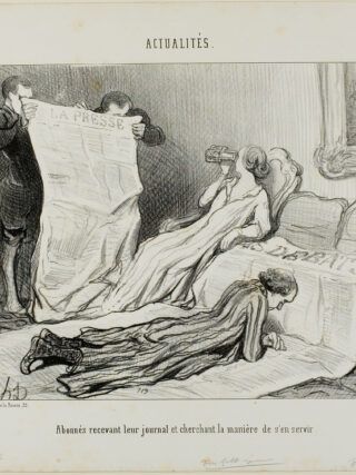 Subscribers Tyring to Cope with Their Paper plate 115 from Actualités_ 1845_Artist- Honoré Victorin Daumier_Sunday Paper Method_Andreia