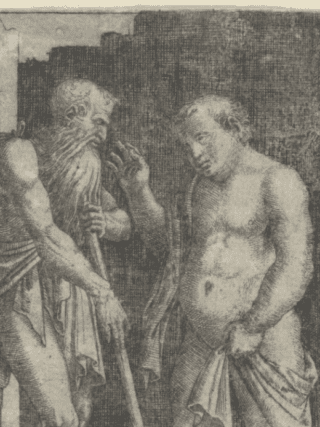 An old skinny man at left talking with a fat man at right | Marcantonio Raimondi | 1510 | The Met cropped