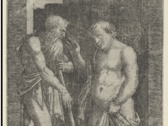 An old skinny man at left talking with a fat man at right | Marcantonio Raimondi | 1510 | The Met cropped
